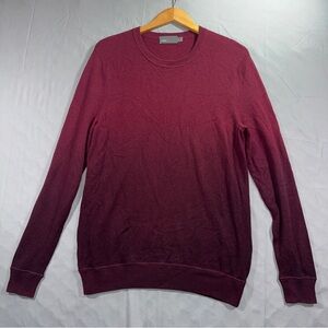 Vince Sweater Mens Medium Burgundy Wool Cashmere Crewneck Elbow Patch Ombre